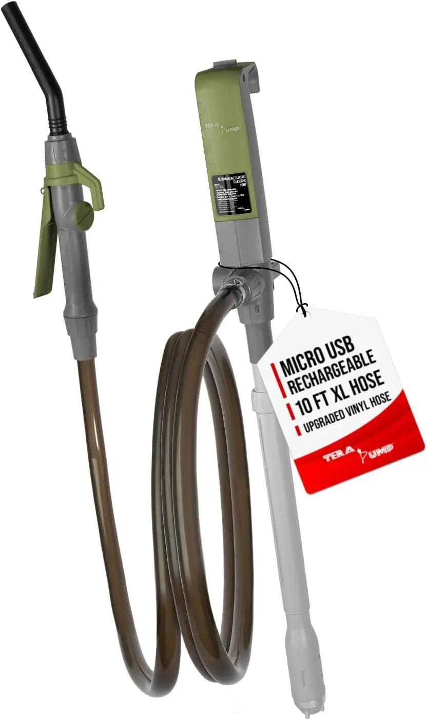 

Fuel Transfer Pump with Flow Control Nozzle & Telescopic Tube, 10FT Hose, Rechargeable Battery, 2.7 GPM