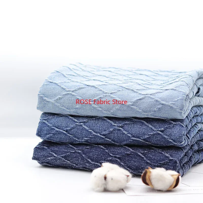 

Diamond pattern stretch soft jacquard denim For coats, shirts, pants, bags, DIY hand sewing, designer fabrics
