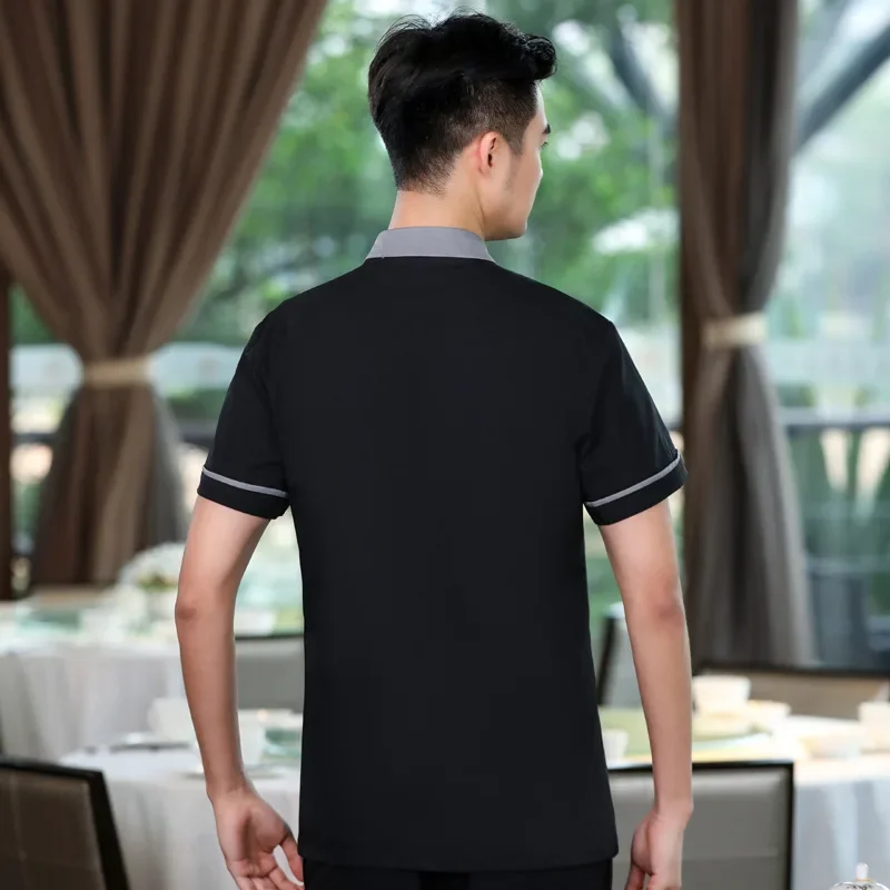 Uniforme de serveur de Restaurant à manches courtes pour femmes, vêtements de travail de Service alimentaire d'hôtel, veste de cuisine de café Kichen, vêtements de travail