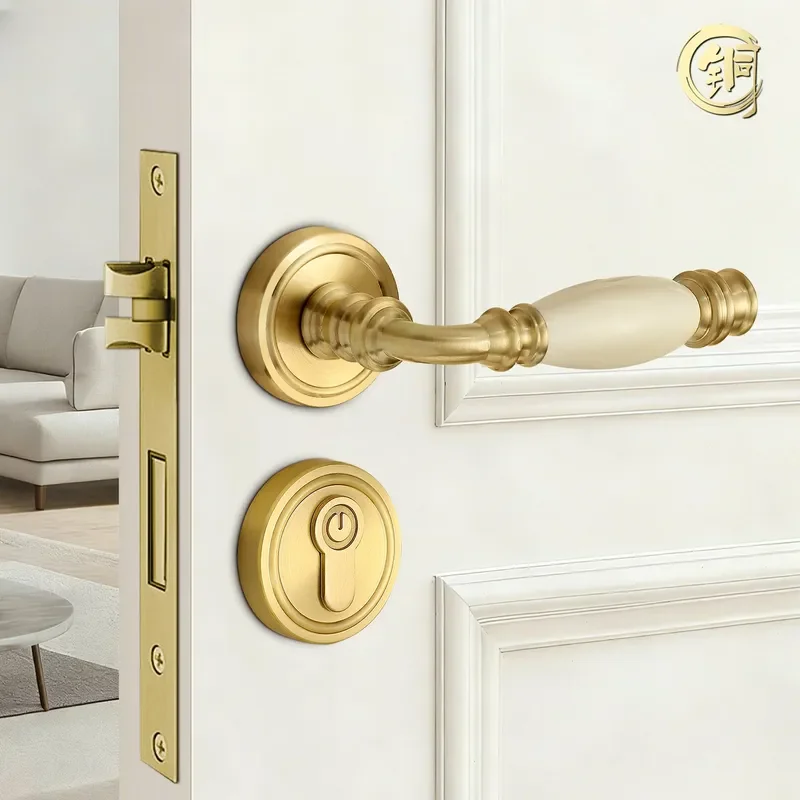 Modern Brass Double Door Lock Silent Split Handle for Bedroom Office Home Security Simple Design High Quality Hardware