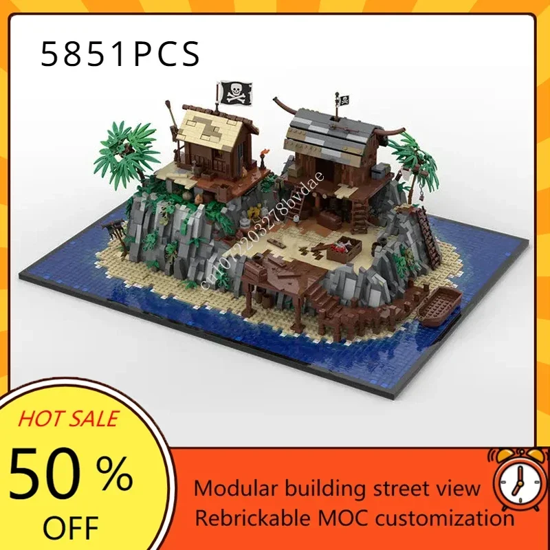 Bloques de construcción MOC para niños, juguete de ladrillos para armar Castillo pirata Medieval, serie Piratas, ideal para regalo, código 5851, compatible con