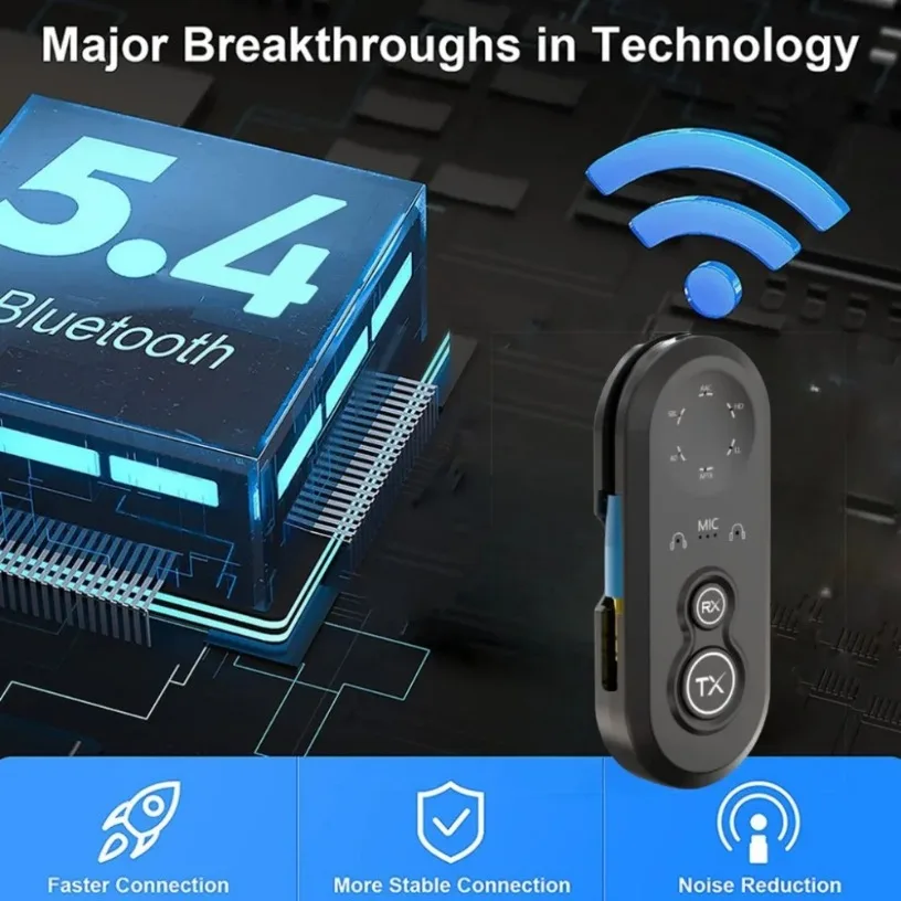 อะแดปเตอร์เสียงไร้สาย Bluetooth 5.4 แบบ Low Latency พร้อมช่องเสียบ AUX 3.5 มม. สำหรับทีวี เครื่องบิน รถยนต์ ลำโพง คอมพิวเตอร์ และหูฟัง