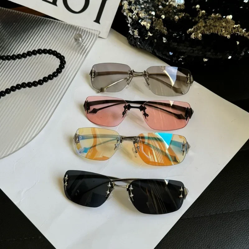Gafas de sol sin montura Y2k a la moda para mujer, gafas de sol a la moda, gafas Retro, gafas de marca, gafas de viaje de verano UV400