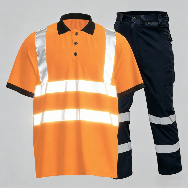 Work Shirt trousers Hi vis Men quick dry Safety Polo Shirt pants Summer Construction Workwear Reflective Stripes worker Coverall
