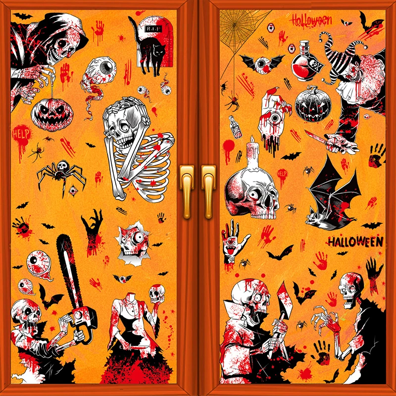 Halloween Decoration Window Stickers Handprint Clings Floor Decals Restroom Zombie Bathroom Blood Stickers Halloween Party Decor