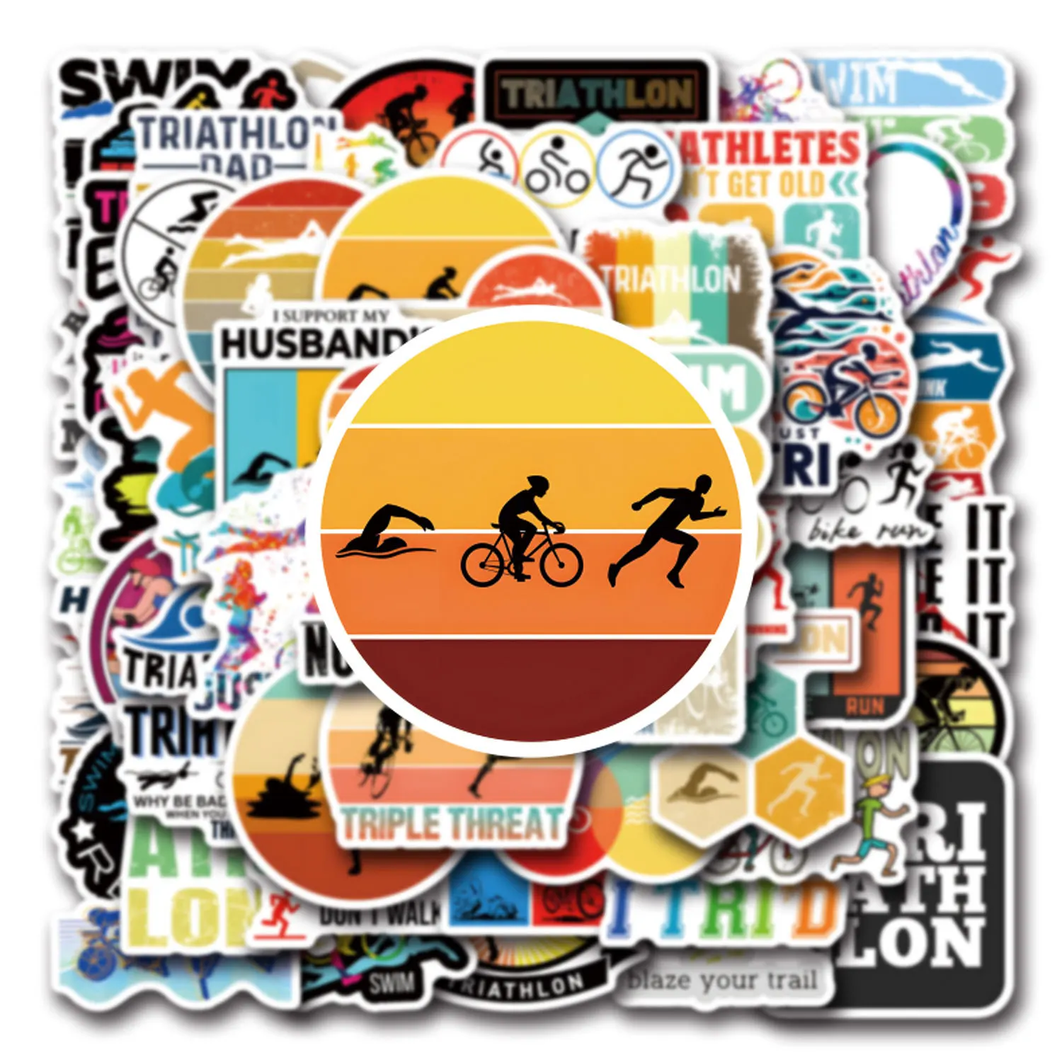 10/30/55PCS Ironman Triathlon Cartoon Stickers Funny Sports Graffiti Sticker Cycling Swimming Running Decals Luggage Laptop Bike