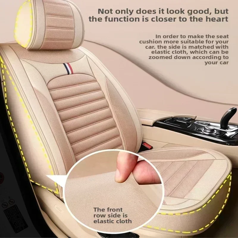 لغطاء مقعد السيارة أكورا من الكتان، غطاء كامل للسيارة بأكملها، غطاء مقعد مكون من 5 مقاعد قابل للتنفس وغير قابل للانزلاق للفصول الأربعة