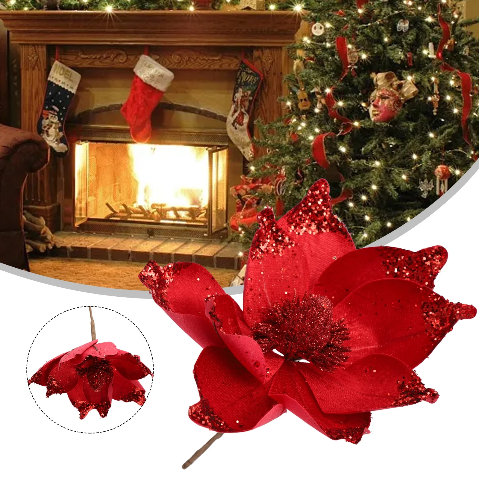 

1pcs Artificial Christmas Flowers Simulated Christmas Flower Fake Christmas Bouquet Flower Xmas Trees Wreaths Canes Decoration