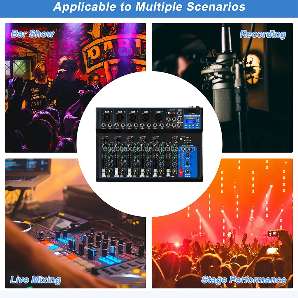 F7 بلوتوث المحمولة 7 قناة جهاز مزج الصوت USB DJ الصوت خلط وحدة التحكم MP3 جاك 48 فولت الطاقة لتسجيل الكمبيوتر