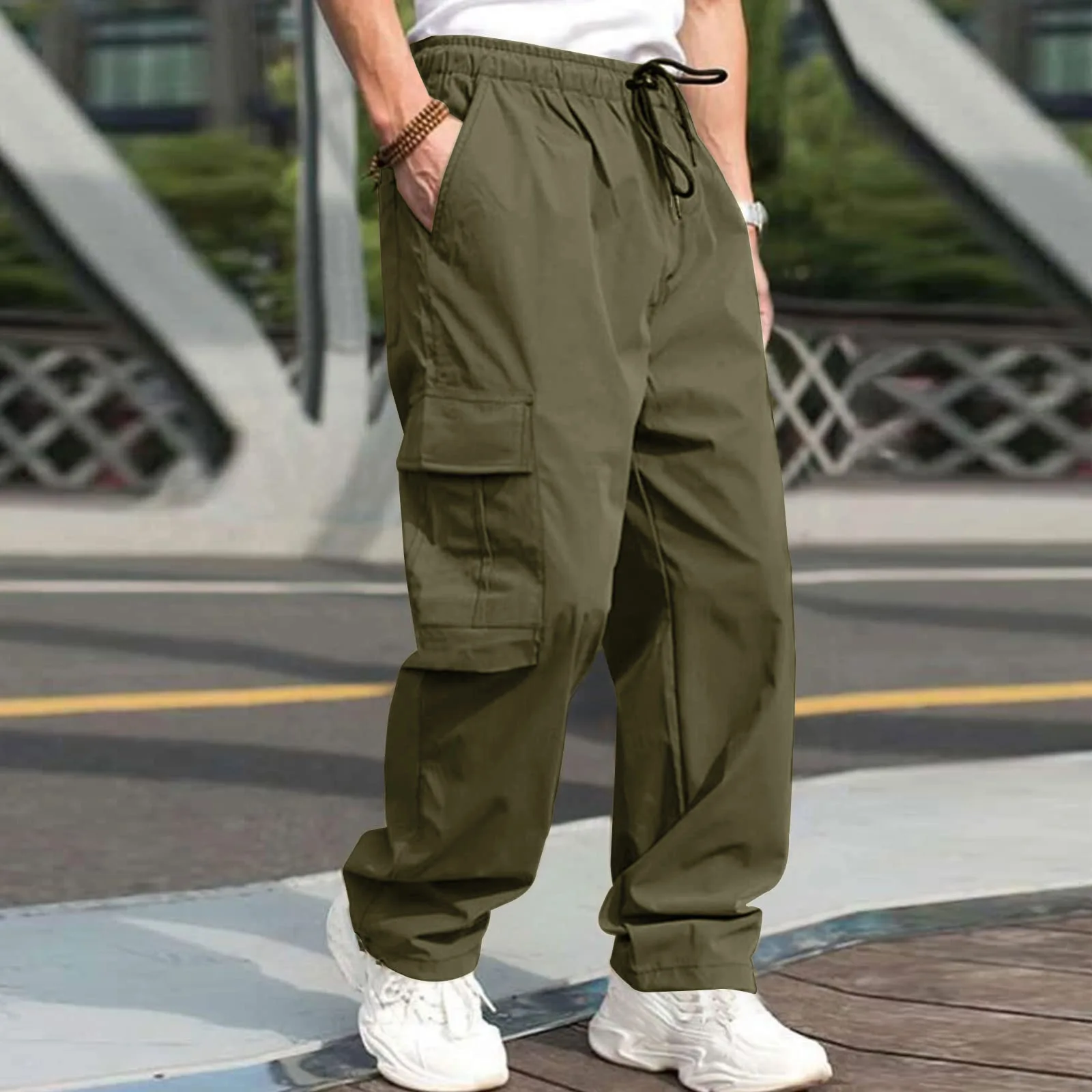

Men's Casual Drawstring Loose Straight Joggers Pants Sports Solid Sweatpants Casual Male Trousers