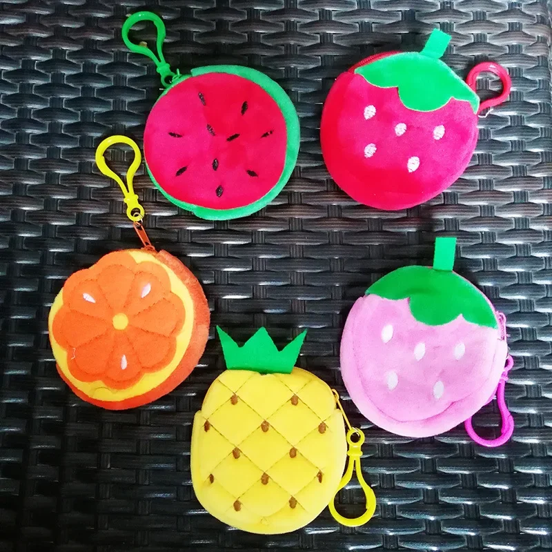 1Pc Cute Fruit Shape Plush Coin Purse Watermelon Pineapple Orange Strawberry Purse Bag Keychain Pocket Kid's Coin Pouch Wallet