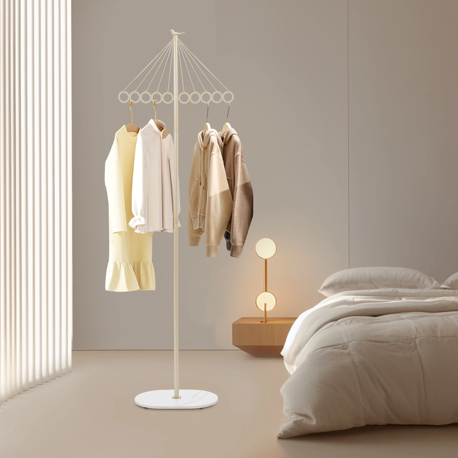 

Modern Japandi Clothing Rack, Decorative Metal Clothing Rack with 10 Hooks, Space Saving Free Standing Laundry Drying Rack