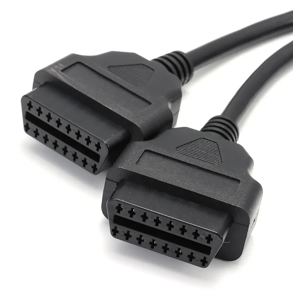 Obd Extension Cable Black OBD2 Splitter 30 cm/ 12 in Length 1 Male To 2 Female Y Cable 16 Pins Obd2 Cable For Most Vehicle