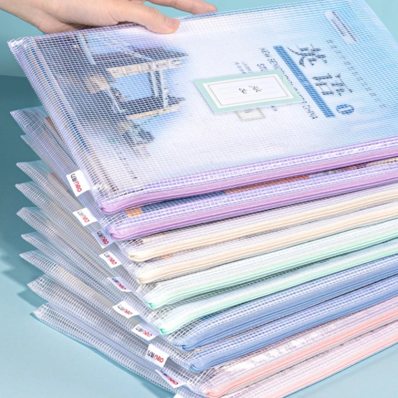 A4 Zipper Mesh Bags Waterproof, Clear Plastic Document Pouch for Organizing Travel Office Supplies, File Storage Bags