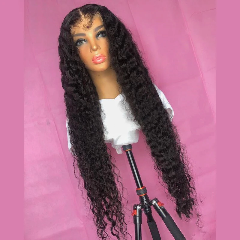 BabyHair-peluca rizada de encaje frontal para mujer, pelo largo y rizado, color negro Natural, suave, 180de densidad, 26 pulgadas, resistente al calor, sin pegamento, predesplumada, uso diario