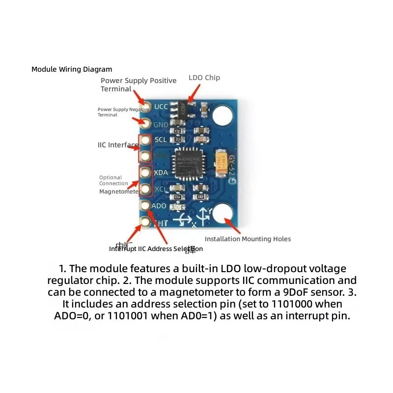 MPU-6050 module three-axis acceleration gyroscope 6DOF sensor tilt angle output GY-521 module