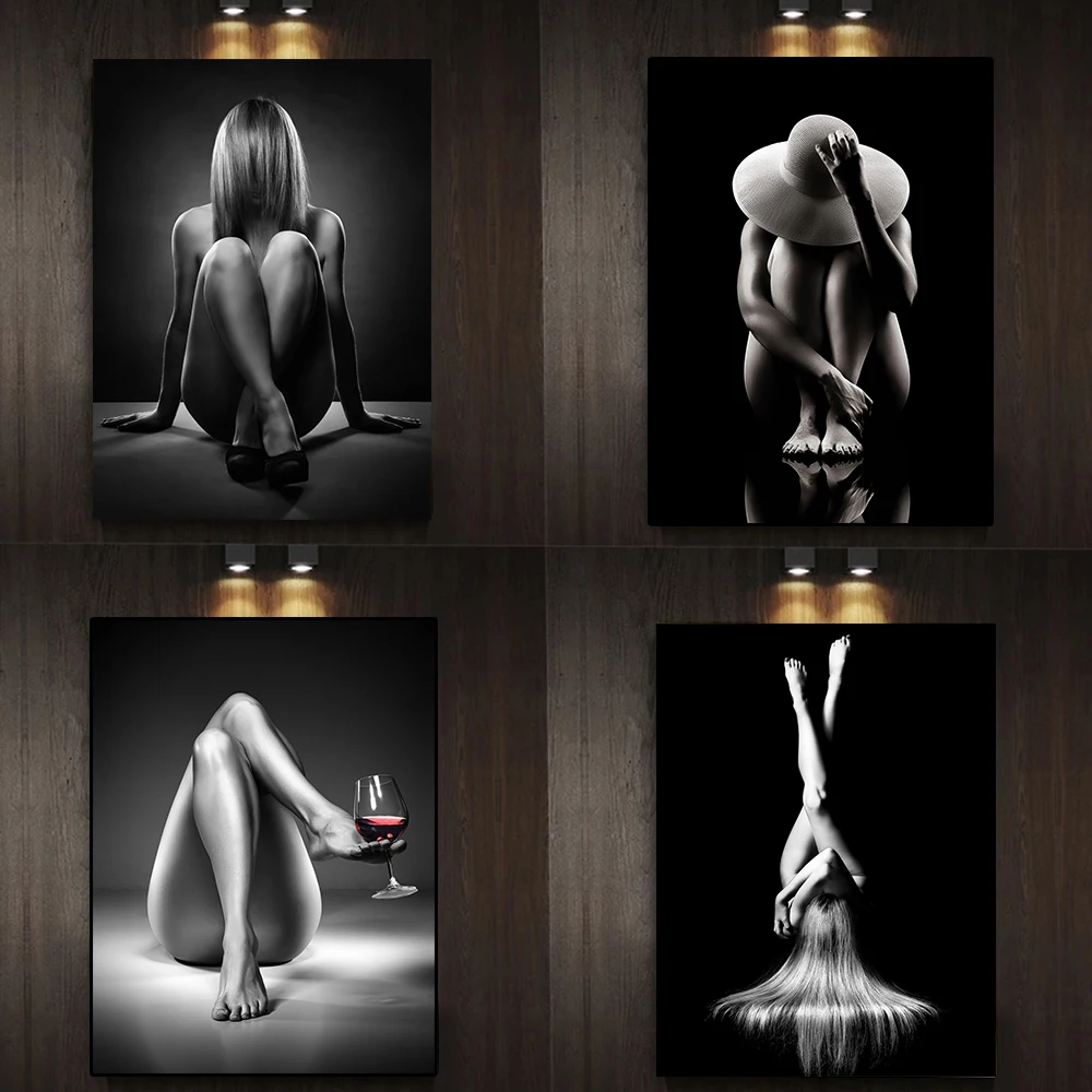 Modern Sexy Female Elegant Handheld Wine Glass Canvas Painting Women Poster Prints Wall Art Pictures Room Hallway Bathroom Decor