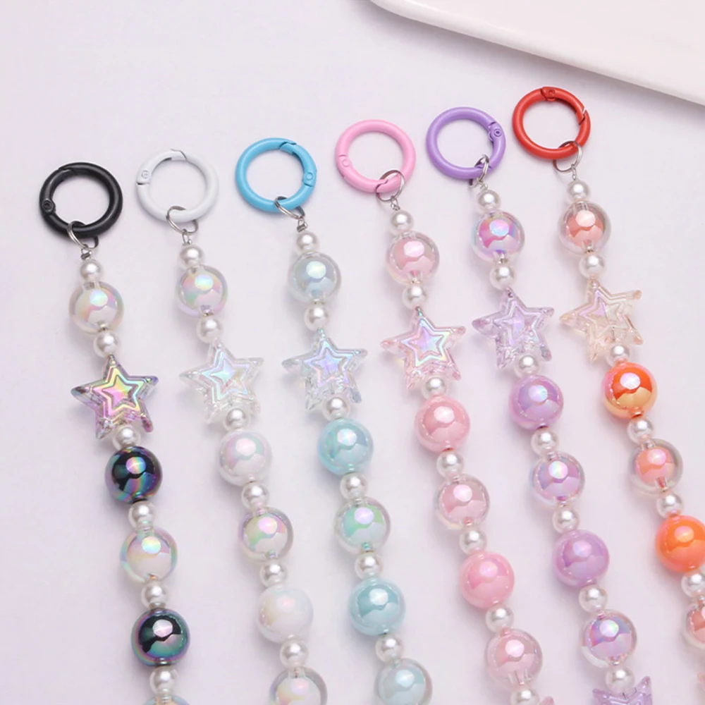 Star Bead Key Chain Hand-Beaded Bag Pendant Earphone Case Decoration Phone Keyring Mobile Phone Lanyard Gift Wrist Hanging Chain