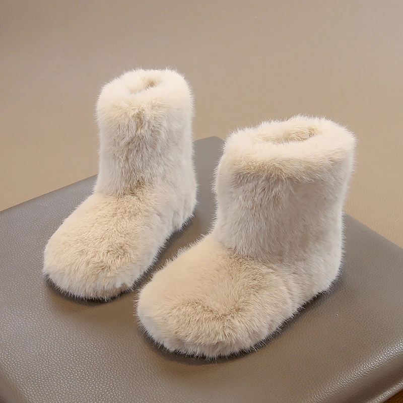 أزياء الشتاء للأطفال جولة اصبع القدم أفخم لطيف مريح دافئ الانزلاق على أحذية الثلوج عارضة خفيفة الوزن الطلاب المشي اليومي الأحذية