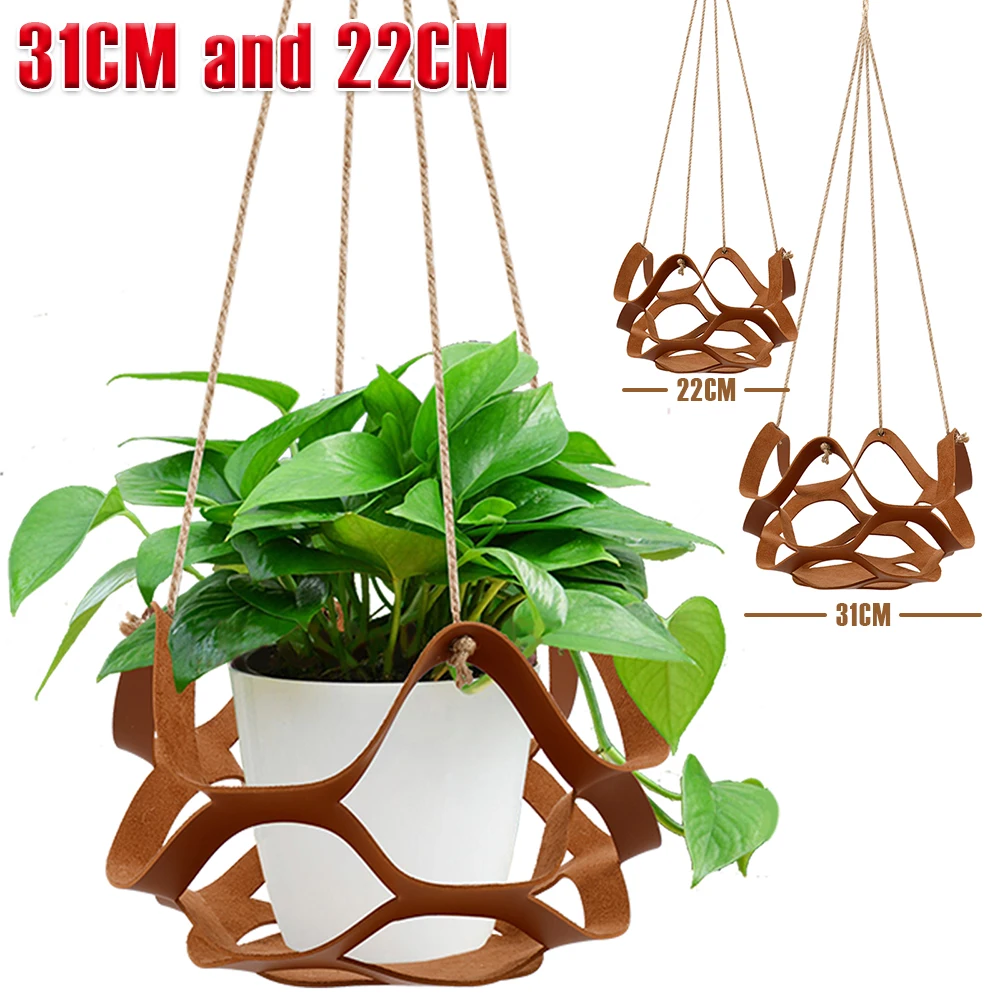 2Pcs Hanging Plant Basket PU Leather Indoor Outdoor Hanging Basket Flower Pot Holder 31CM and 22CM Decorative Flower Pot Stand