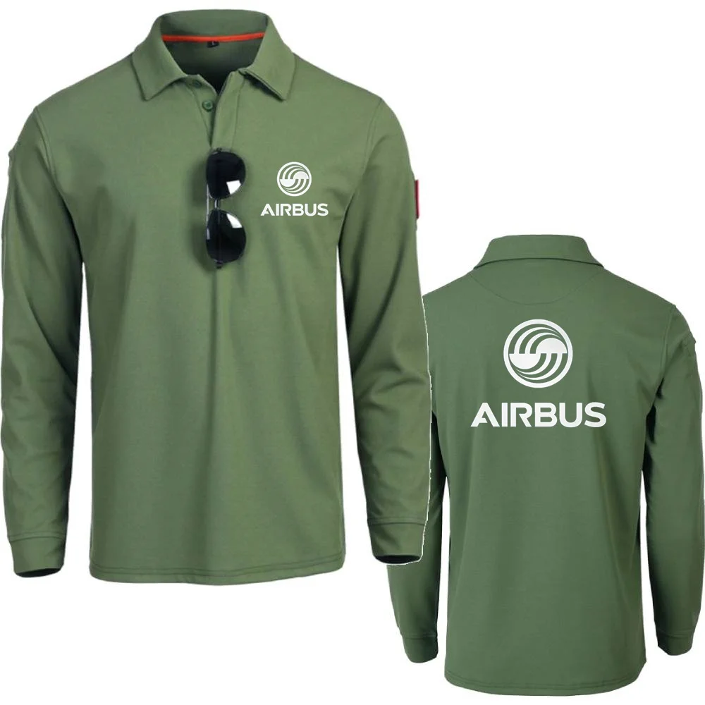 AIRBUS AVIATION Flight Airbusfan A320 Men POLO Long Sleeve Sports Lapel Tops Polo Shirts Men Sports Outside Tactical Tops