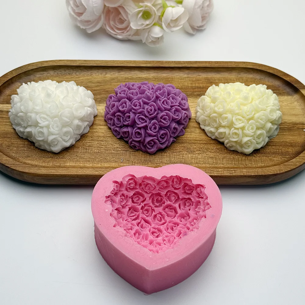 Heart Rose Flower Valentines Molds For Silicone Artisan Soaps 3d Chocolate Mould Candle Making Baking Desserts Utensils