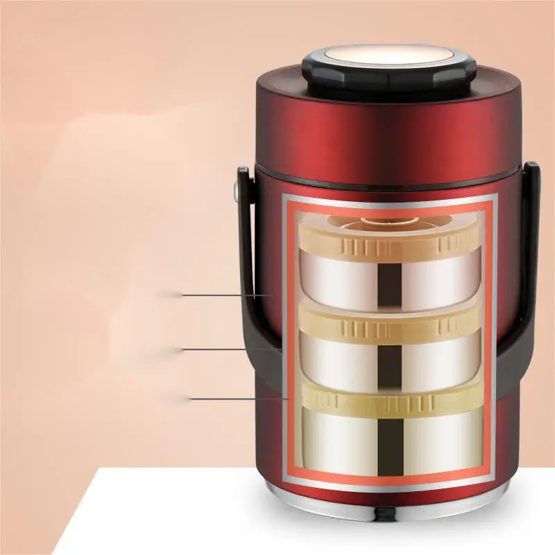 Large Capacity Stainless Steel Portable Lunch Box Three-Layer Vacuum Insulation Microwaveable Student Bento Work Occasion