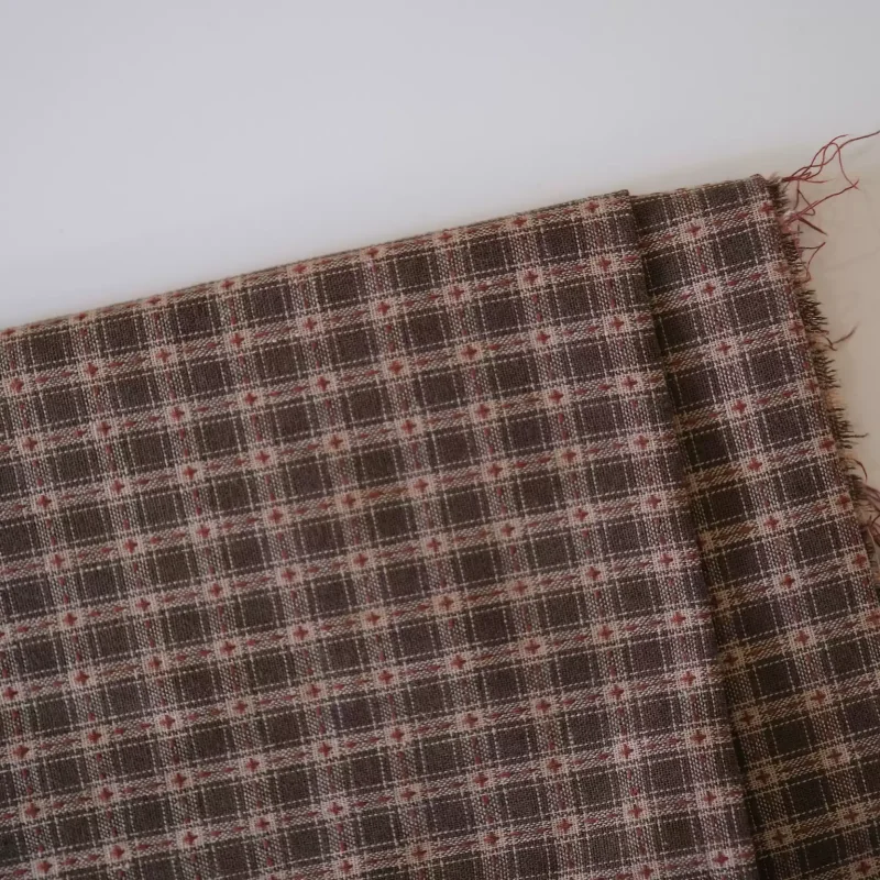 Cotton Brown Checkered Jacquard Fabric Handmade Skirt Patchwork DIY Headband Material for Crafting And Sewing