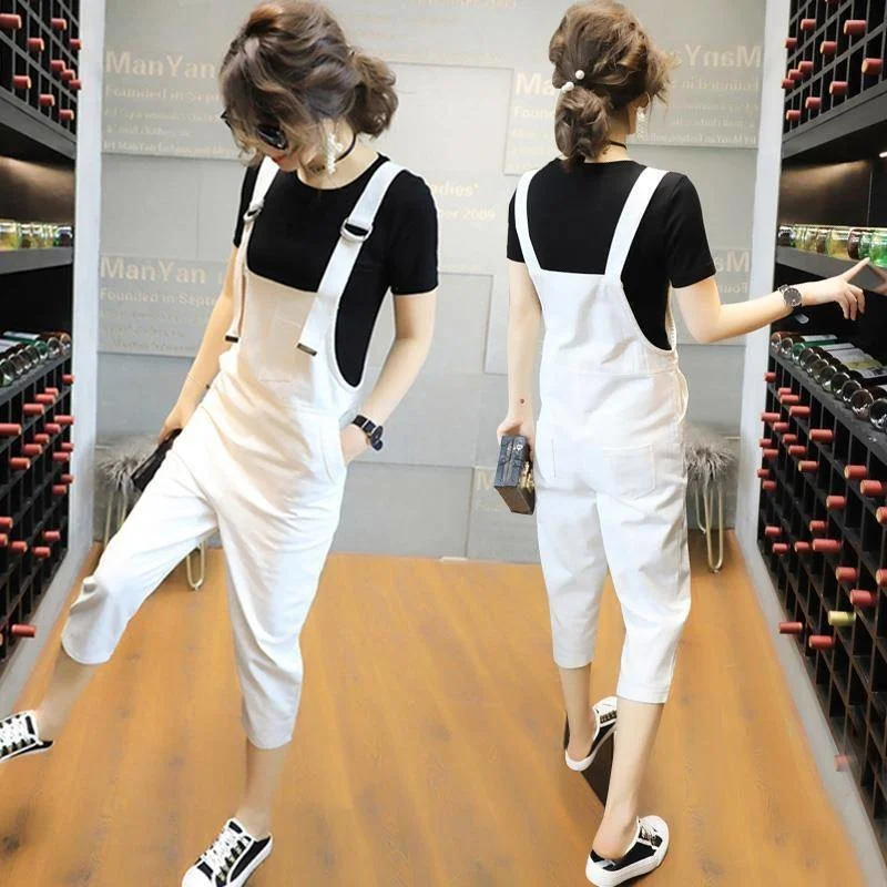 

Women's Strap Pants Suit Summer And Autumn New 2 Two Piece Set Korean Version Cute Tops Slim Cropped Trousers Outfits For Women