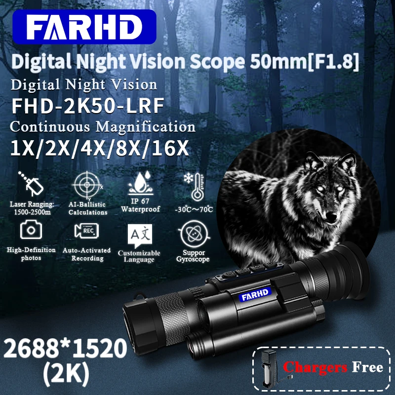 

High Quality Low Price FHD-2K-50 Digital Monocular Hunting Infrared Night Vision Scope with Ballistic Calculator