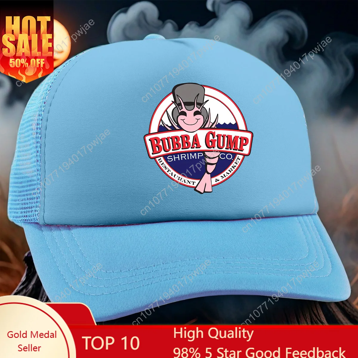 

1pc Bubba Gump Shrimp Co. Polyester Baseball Cap, Adjustable Breathable Mesh Snapback Hat with Fun Graphic Print, Machine Washab