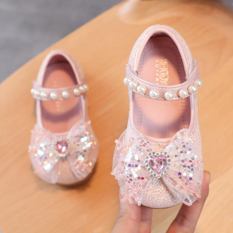 Children\'s Princess Shoes Fashion Sequined Disney Girls Flats Frozen Elsa Princess Sandals Kids Soft Bottom Walking Shoes