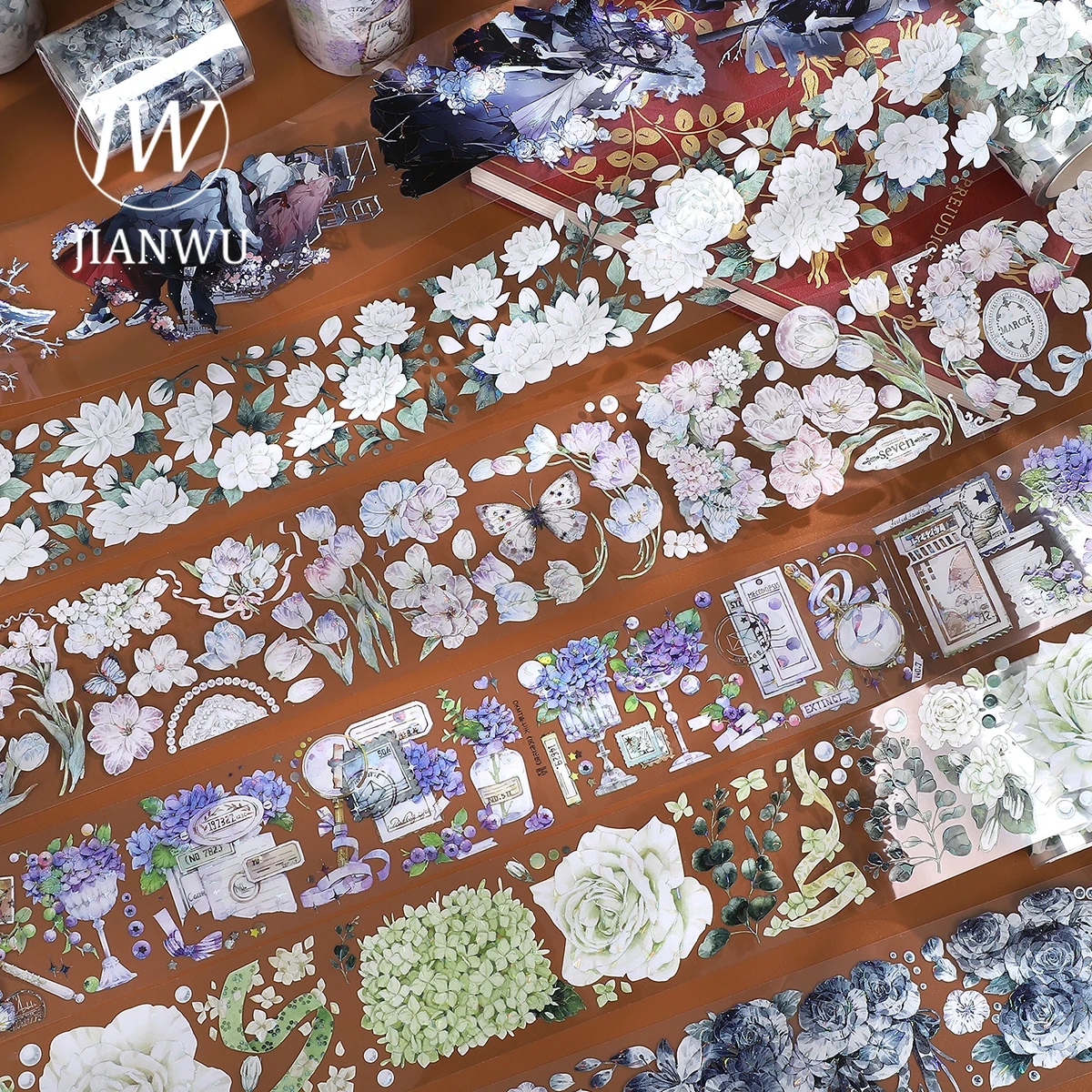 JIANWU 500cm Vintage Flower Landscaping Character Material Collage PET Tape Creative DIY Journal Scrapbooking Stationery