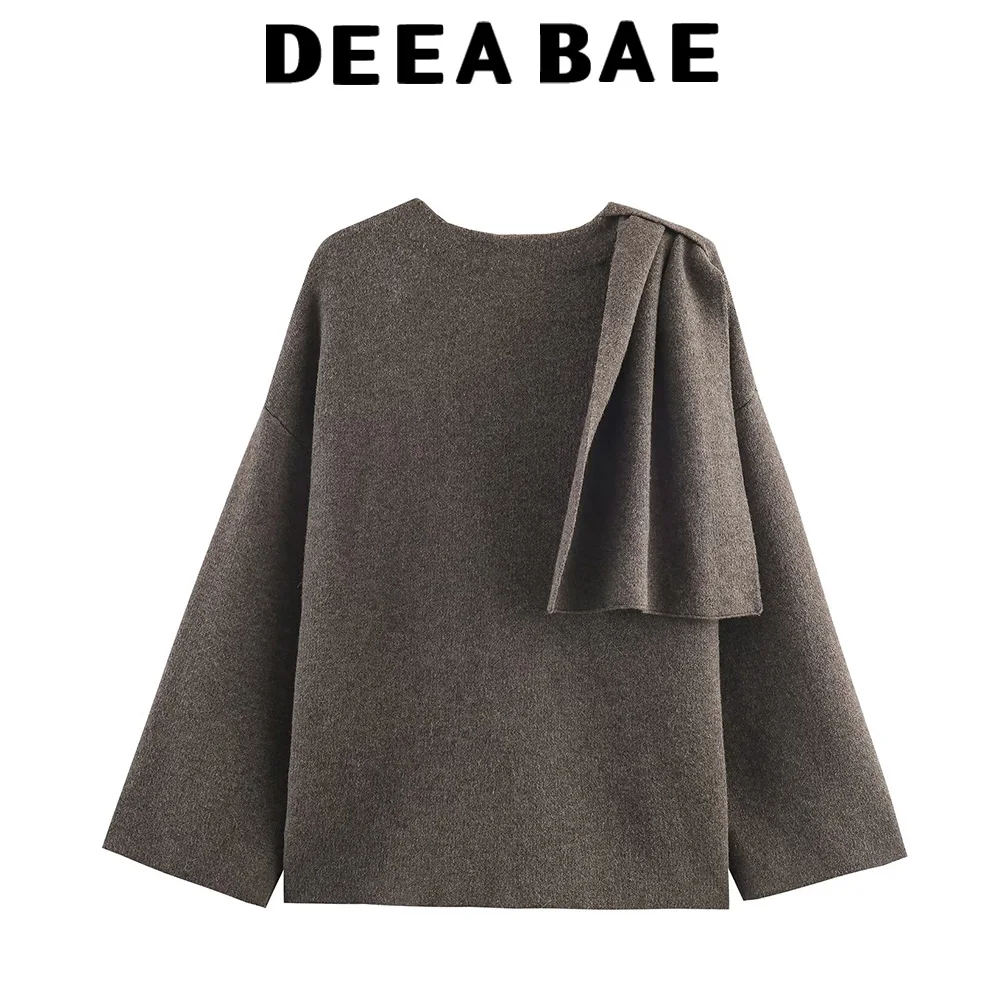 DEEABAE European and American style 2025 winter new lazy style retro with scarf knitted short coat sweater
