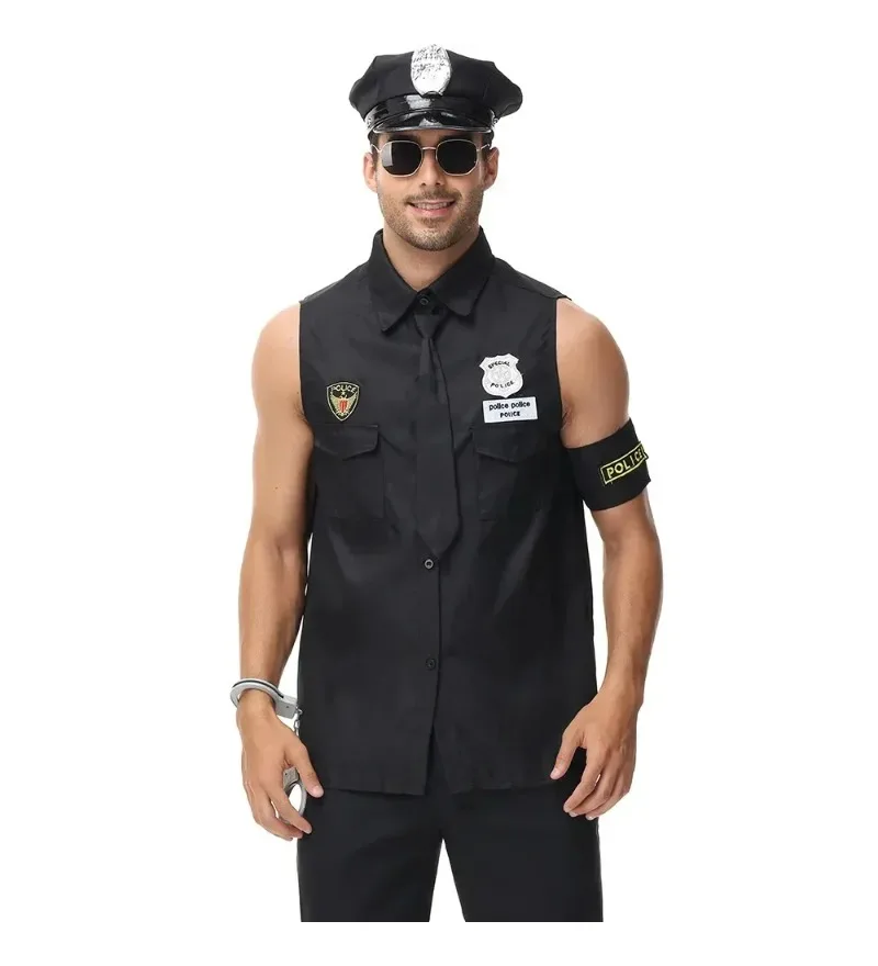 Adulto Uomo America Costume della Polizia degli Stati Uniti Top Camicia da Uomo Poliziotto Cosplay Set di Abbigliamento di Halloween