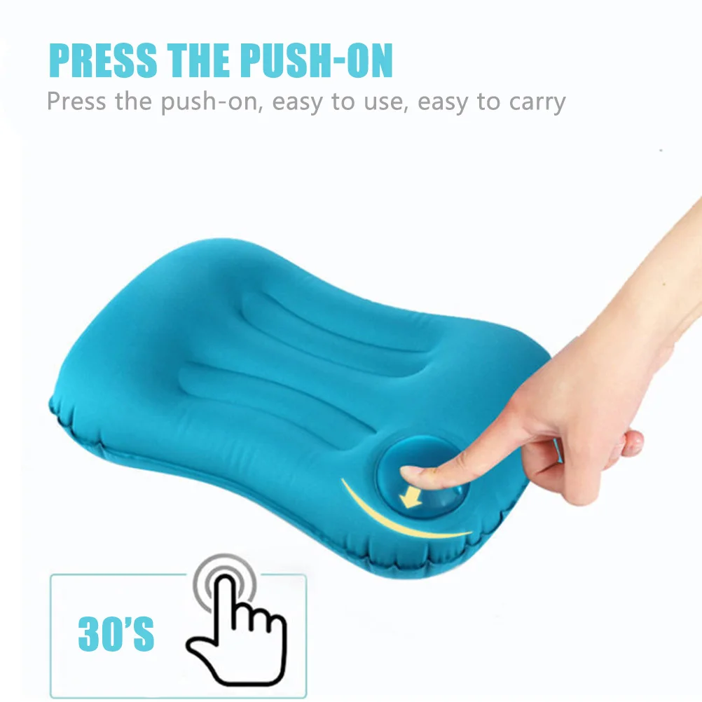 Travesseiro inflável portátil leve viagem travesseiro inflável design ergonômico para acampamento ao ar livre resto pescoço apoio volta
