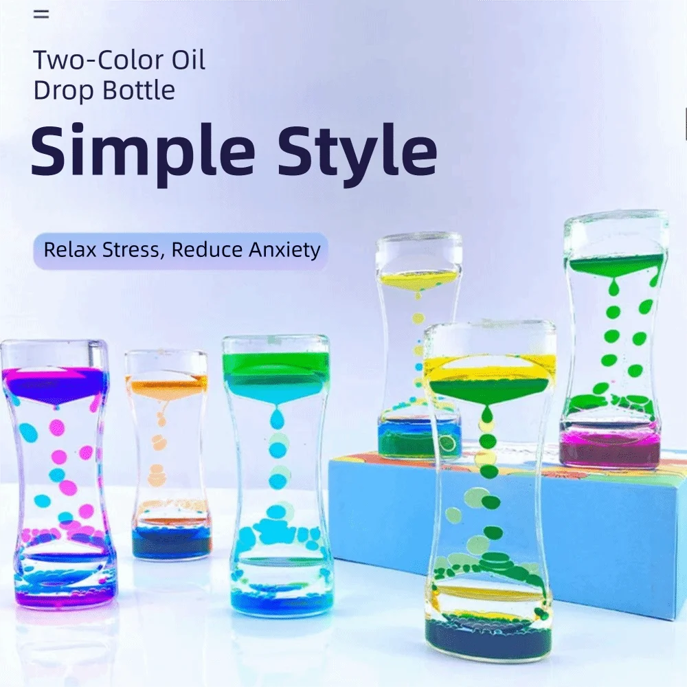 Double Colors Oil Hourglass Timer Creative Descending Sensory Bubble Floating Motion Bubble Timer Oil Drop Process Visual