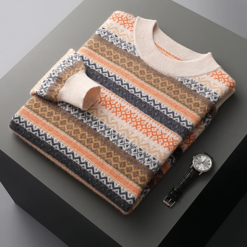 

Men's Autumn Winter New Cashmere Sweater Thick Loose Comfortable Pullover Sweater Casual Business Color Block Knitted Base Shirt