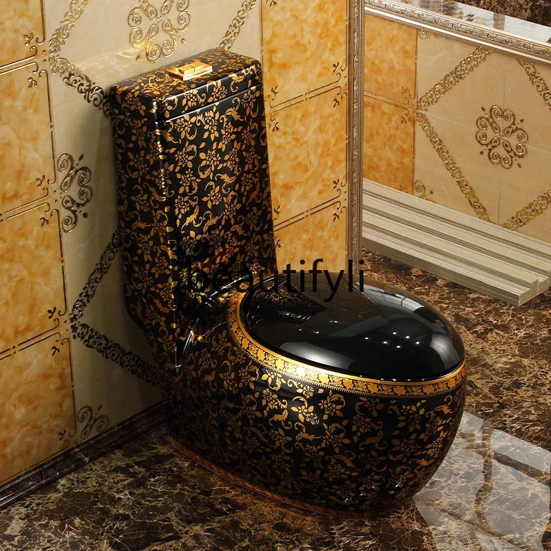 

European neoclassical gold toilet household egg-shaped creative personality black toilet water-saving color toilet2936