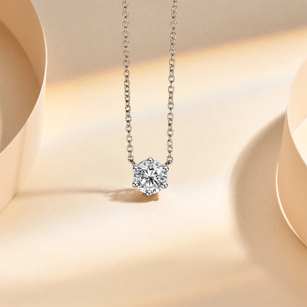 ATTAGEMS 925 Silver Necklace Pendant Round Cut 1.0ct D Color White Moissanite Pass Diamond Test for Women Elegant Necklace
