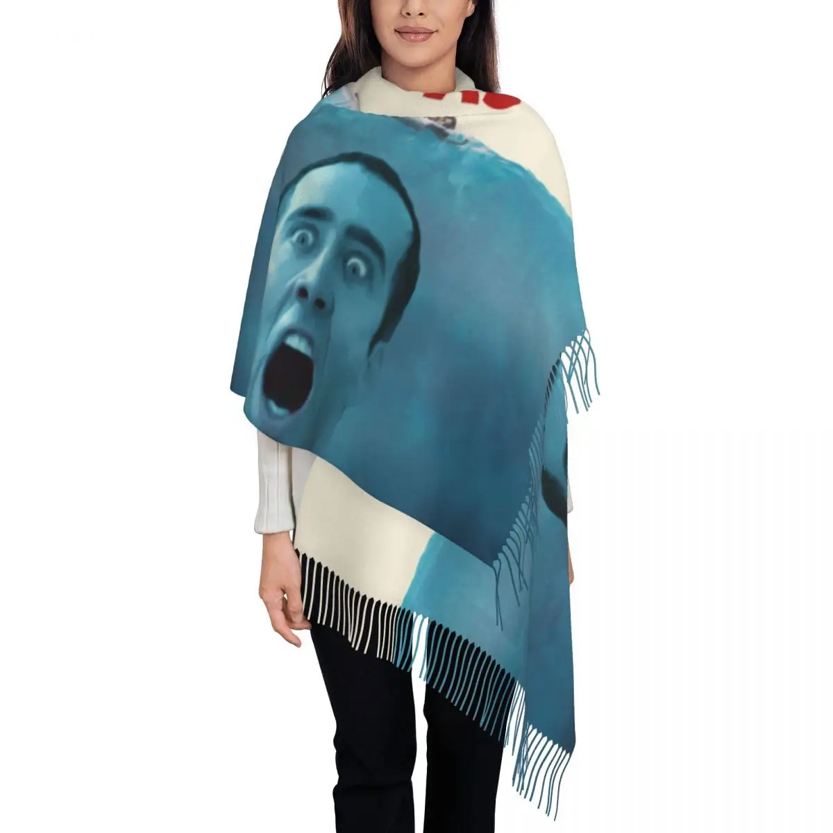 

Lady Long Funny Nicolas Cage Scarves Women Winter Thick Warm Tassel Shawl Wrap Scarf