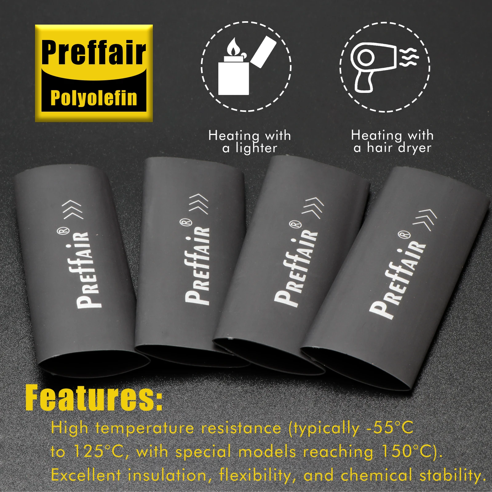 8Pcs Preffair 10:5/14:7/18:9mm Black&Red/White Heat Shrinking Tubes for DIY Cables