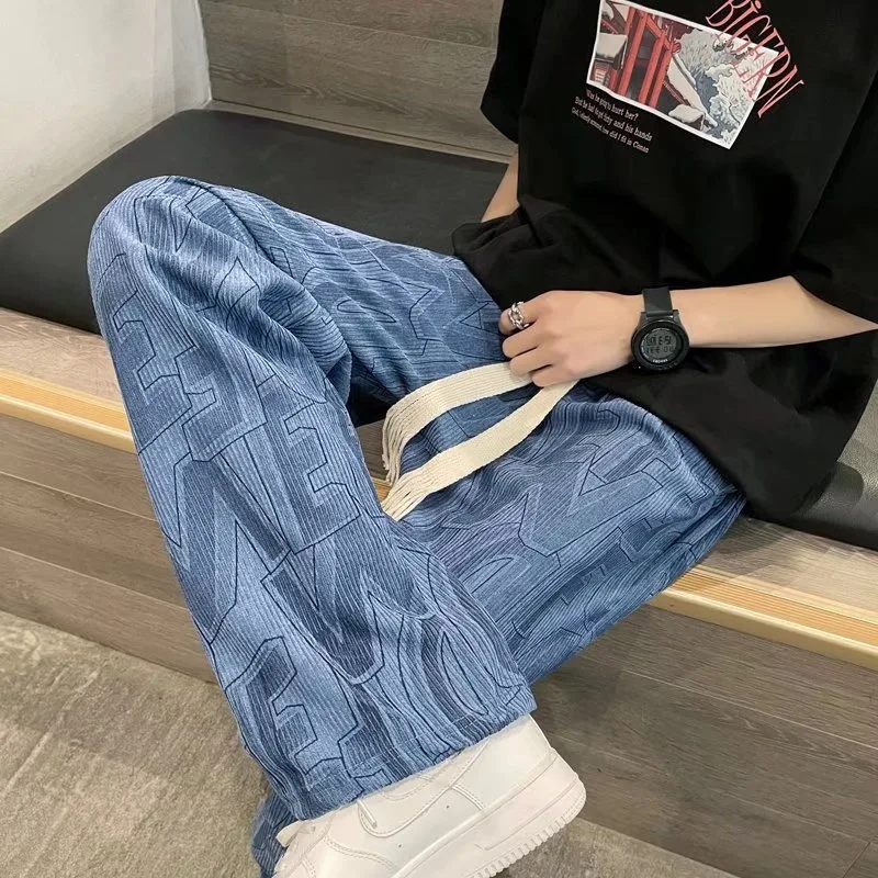 

American Braided Drawstring Corduroy Casual Pants Fashion Men High Street Trend Hip Hop Baggy Printed Letter Sports Sweatpants