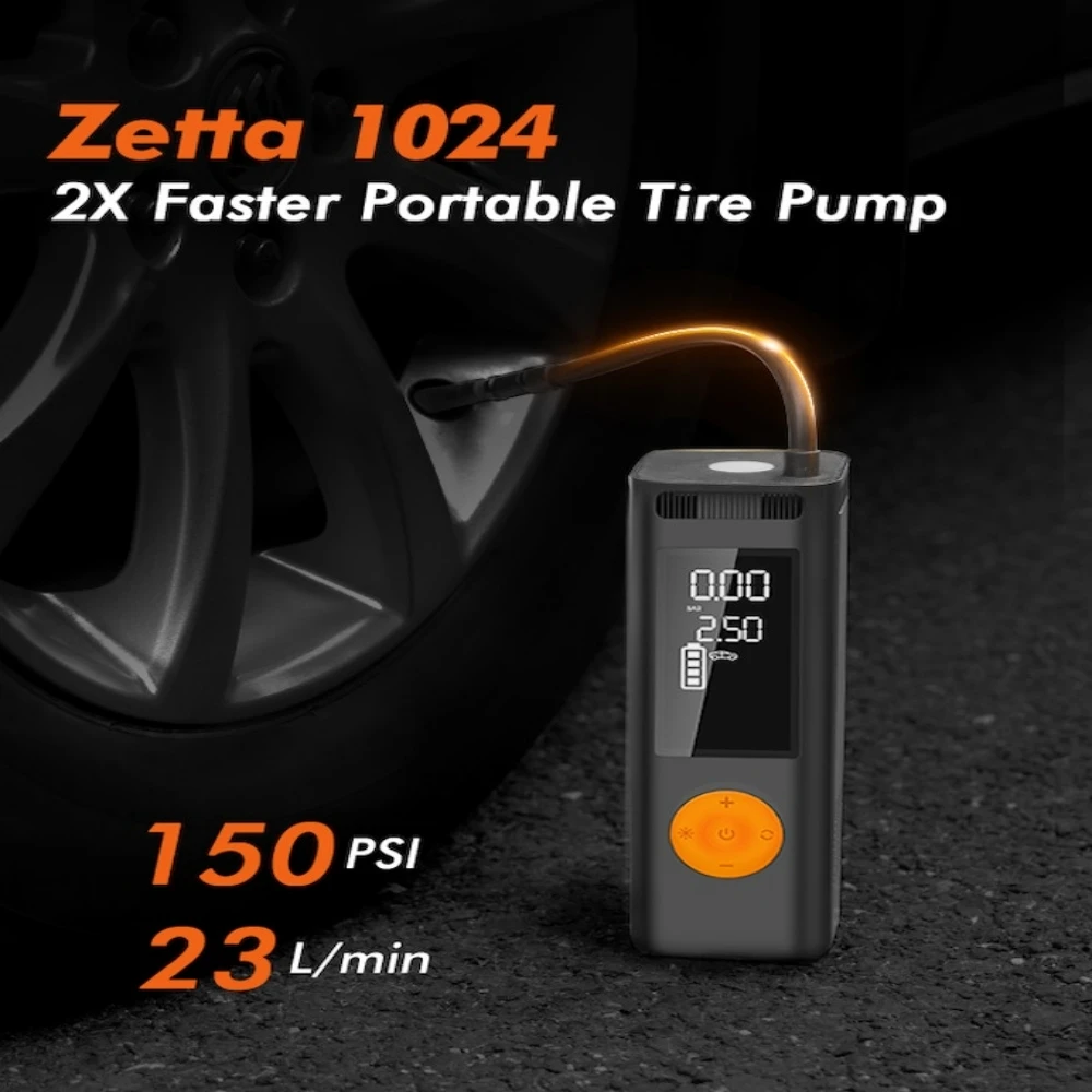 

ZETTA 1024 Tire Inflator Portable Air Compressor-Portable Air Pump for Tires with LED & 5 Nozzles 2X Faster for car, motorcycle