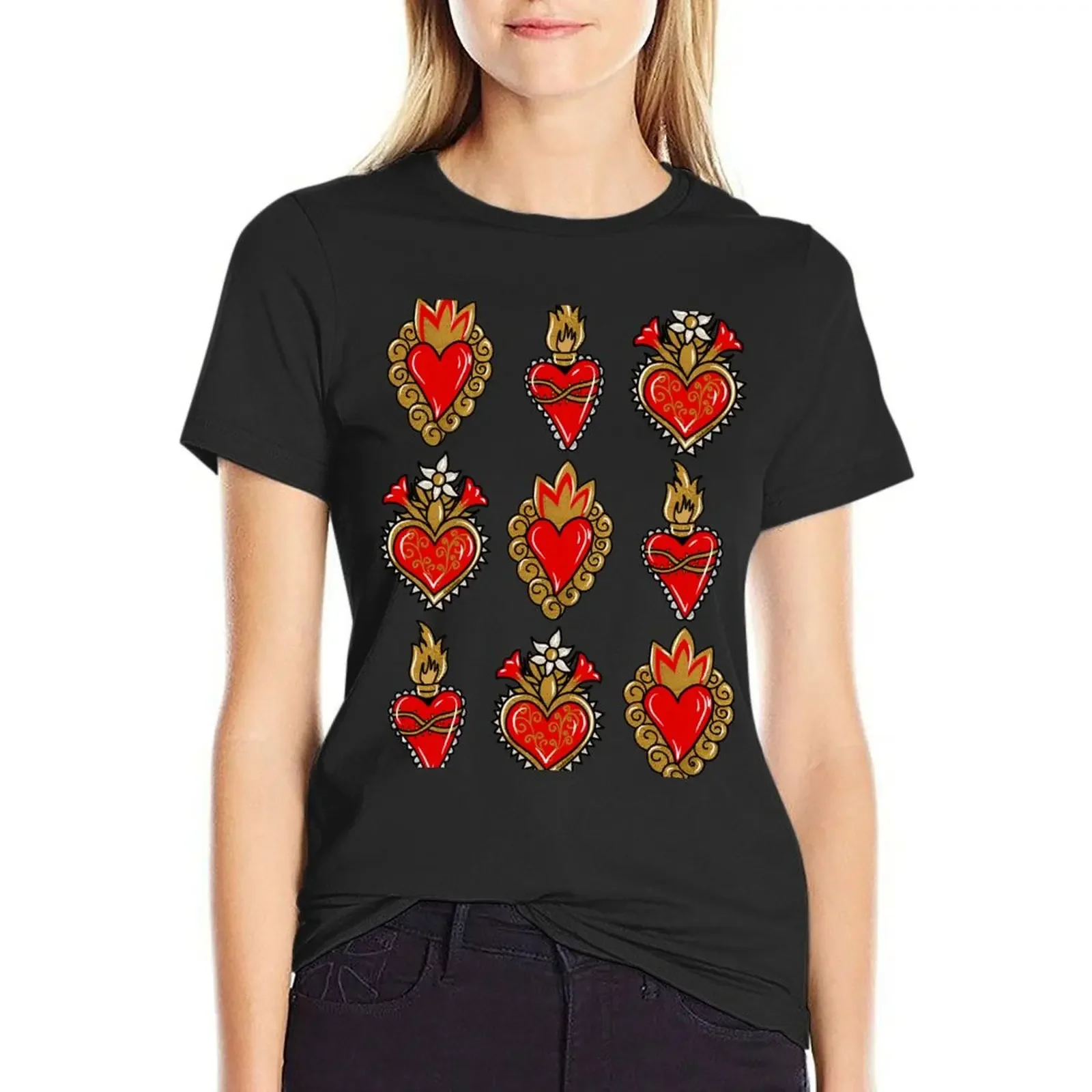 

Sacred Heart Print T-Shirt graphics tees animal print vintage Women's clothing
