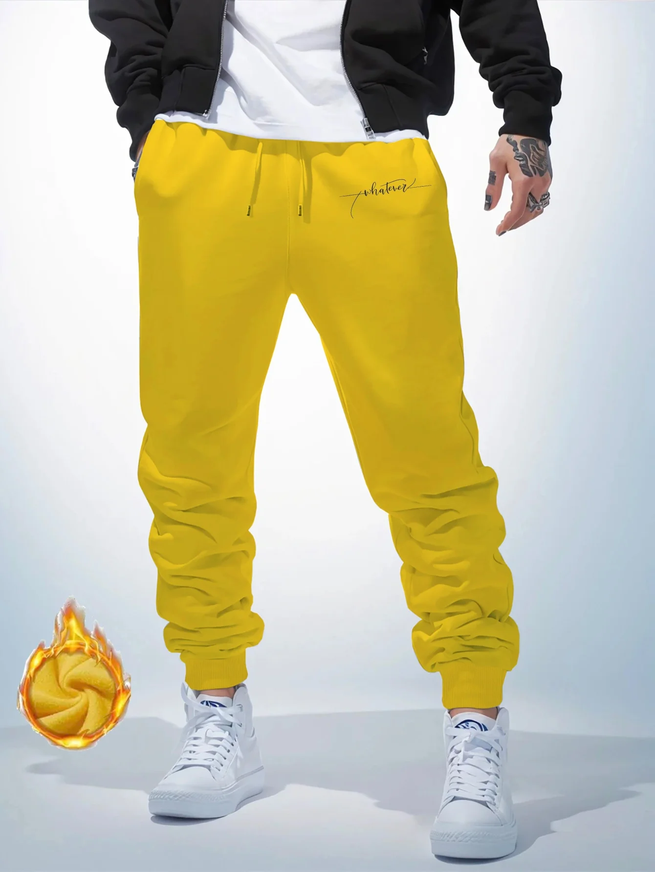 Casual‑focused Whatever Elegant Cursive Script Hand Text Sketch Art Print Soft Men Sweatpants Hip Hop Sports Jogger Trousers