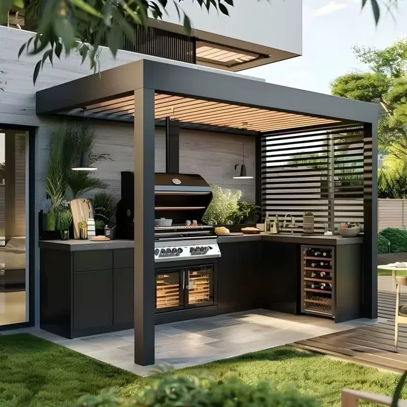Customized Stainless Steel Modular Outdoor Kitchen Prefab Cabinet Grill Sink Refrigerator Modern Design Guangdong Origin
