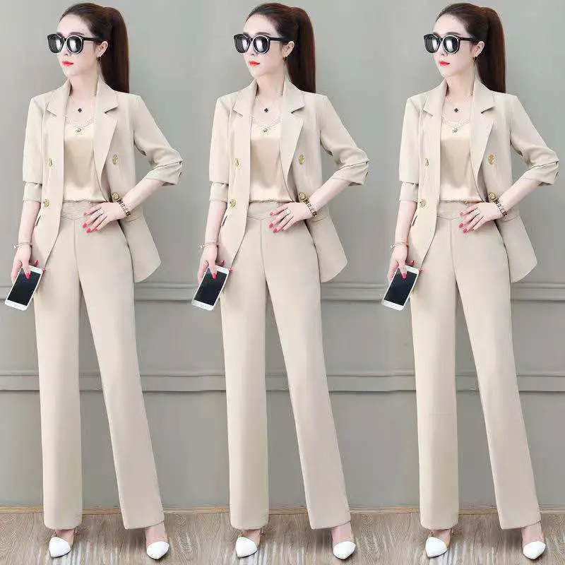 2022 Summer New Elegant Women\'s Pants Suit Casual Jacket Trousers Two-piece Set Office Career Tracksuit Female Blazer