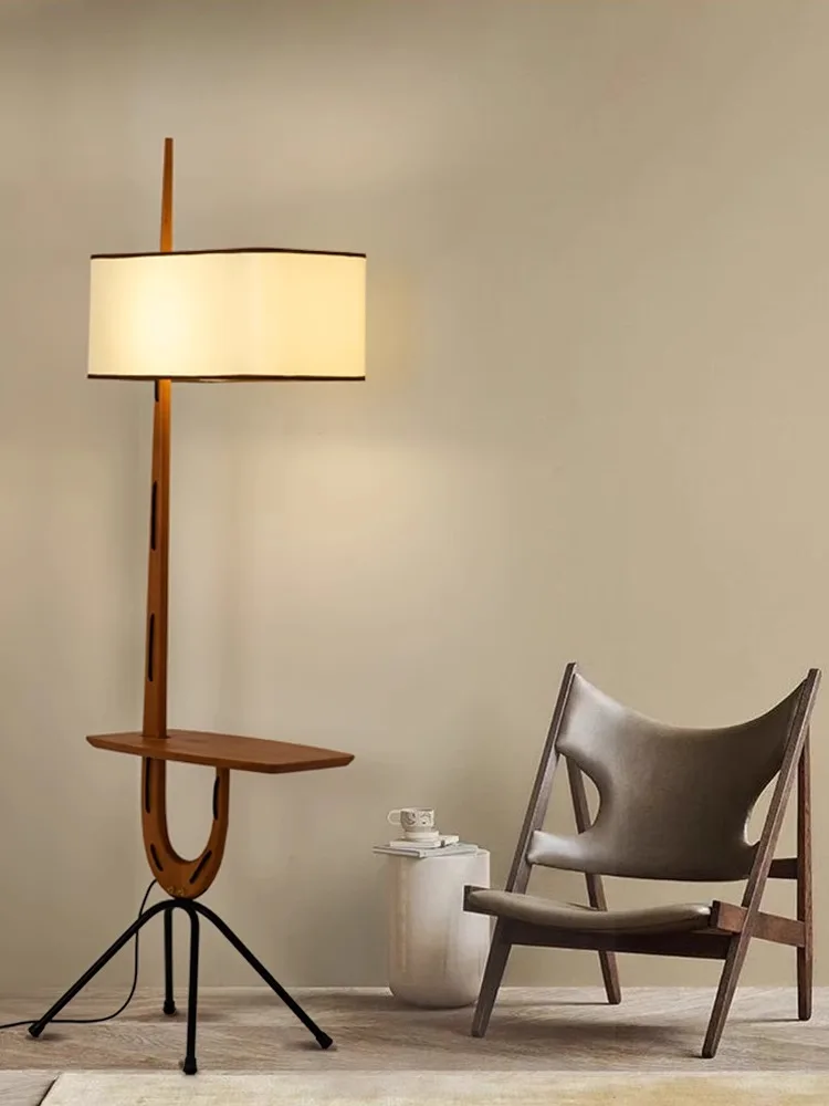 Medieval floor lamp, Japanese walnut wood designer, living room, Chinese Zen style with shelves on the ground