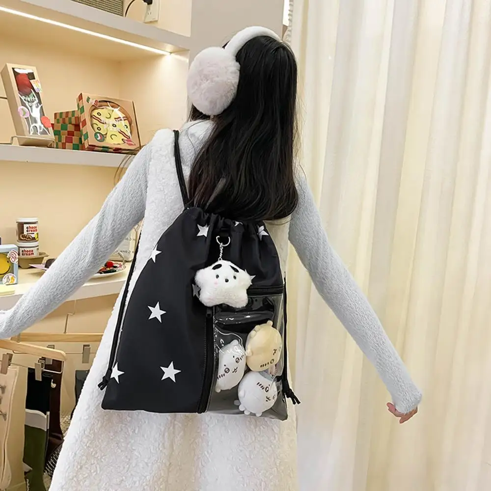 Backpack Draw Rope Bag Large Capacity Pouch Star Print Soft Bag Original Supplies Versatile Decor Casual Packet Foldable Bag